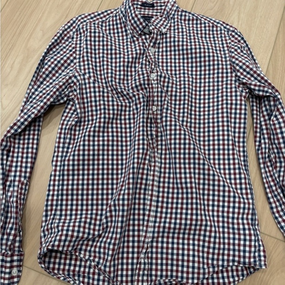 J. Crew Blue and Red Dress Shirt Classic Gingham Design